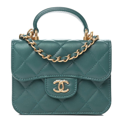 Chanel Lambskin Quilted Top Handle Flap Coin Purse With Chain Green 1 of 4