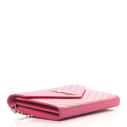 Saint Laurent Grain De Poudre Matelasse Chevron Monogram Chain Wallet Bubblegum 3 of 6