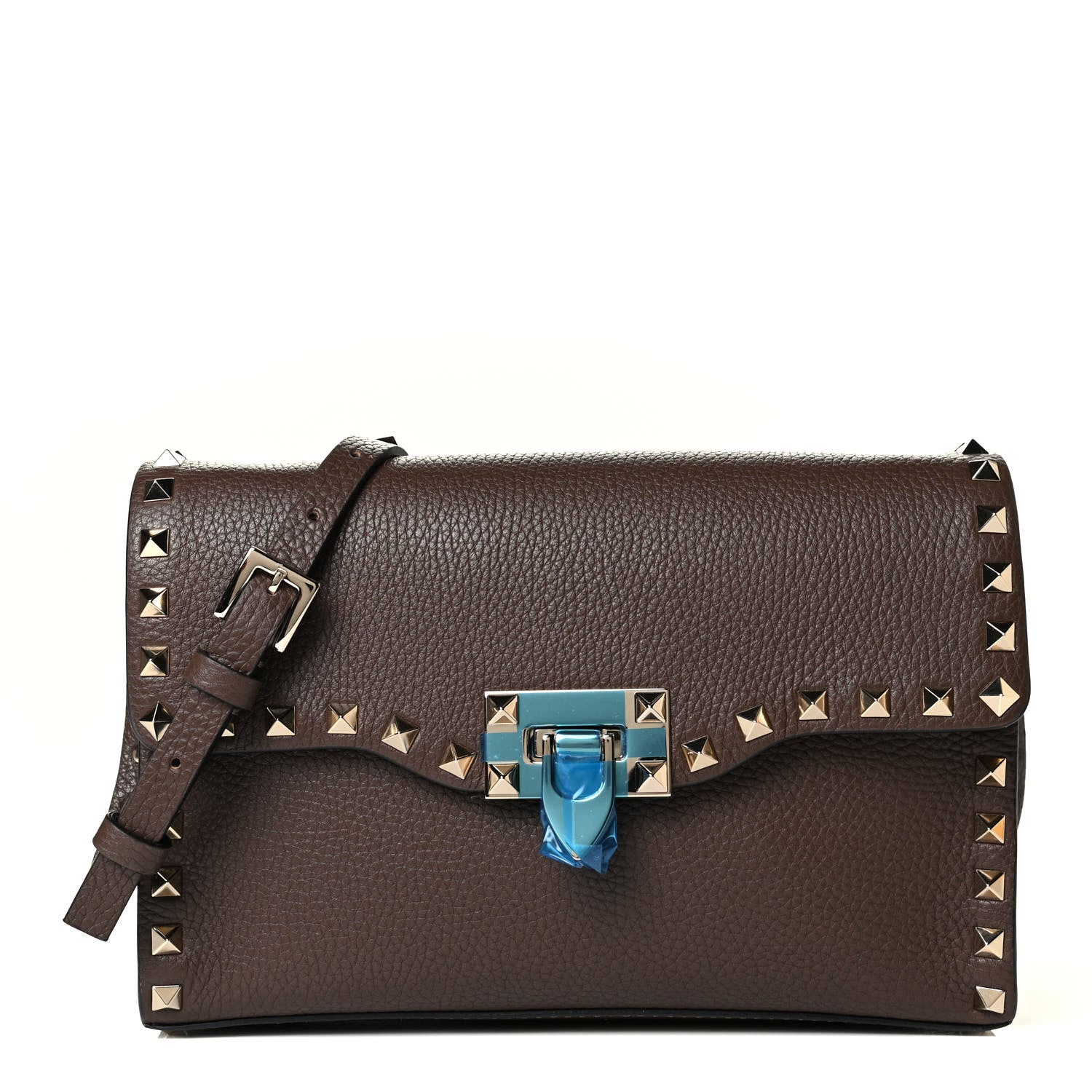 Valentino Garavani Pebbled Calfskin Medium Rockstud Flip Lock Crossbody Bag Deep Taupe 1 of 5