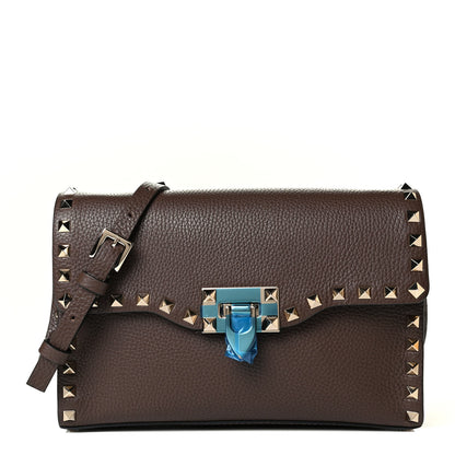 Valentino Garavani Pebbled Calfskin Medium Rockstud Flip Lock Crossbody Bag Deep Taupe 1 of 5