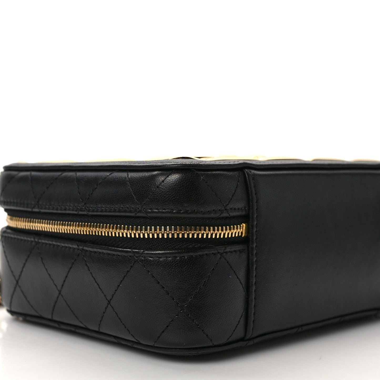 Lambskin Metal Quilted Golden Plate Vanity Case Black Golden Plate Vanity Case Black Gold