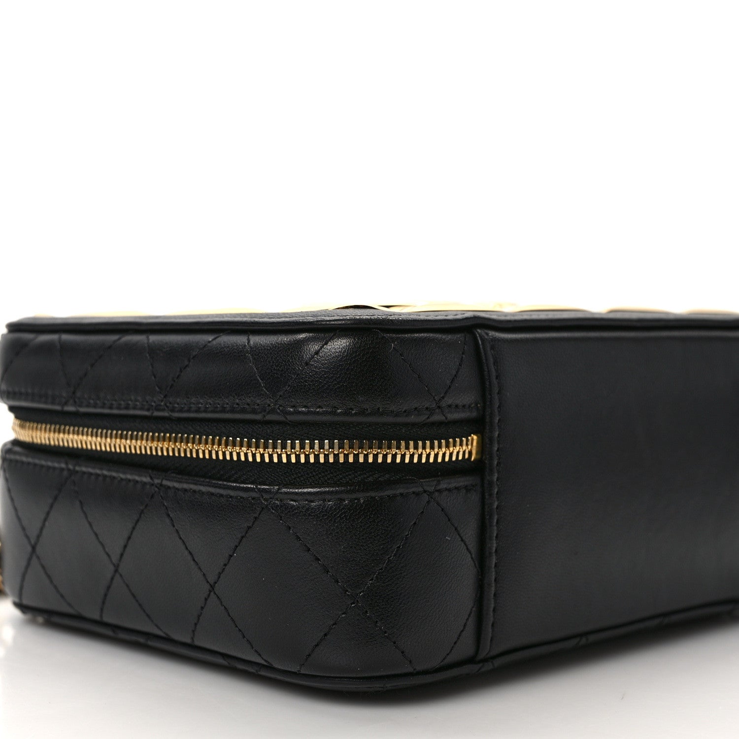 Chanel Lambskin Metal Quilted Golden Plate Vanity Case Black Golden Plate Vanity Case Black Gold 9 of 13