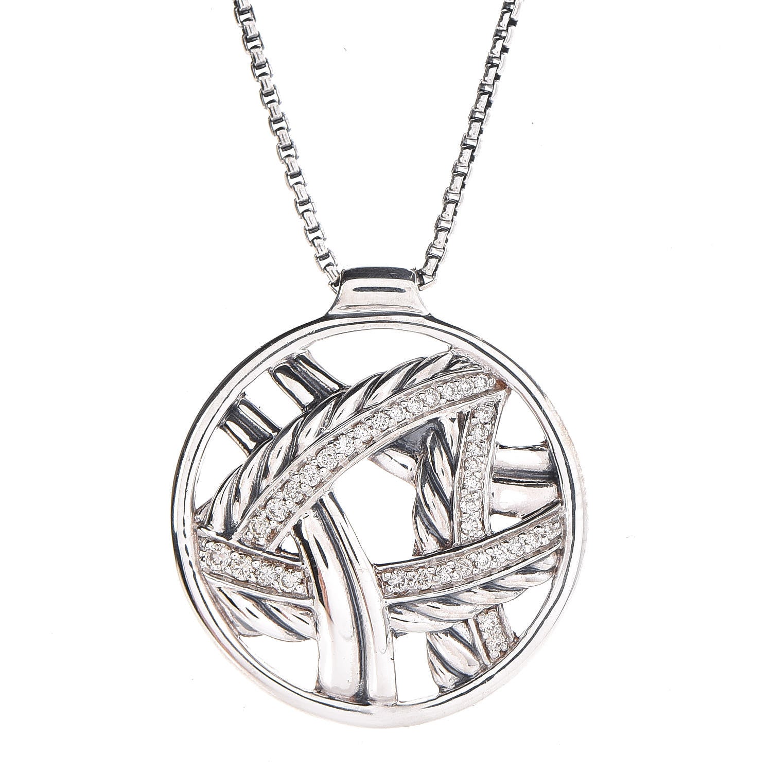 David Yurman Sterling Silver Diamond Papyrus Pendant Necklace 4 of 7