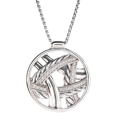David Yurman Sterling Silver Diamond Papyrus Pendant Necklace 4 of 7