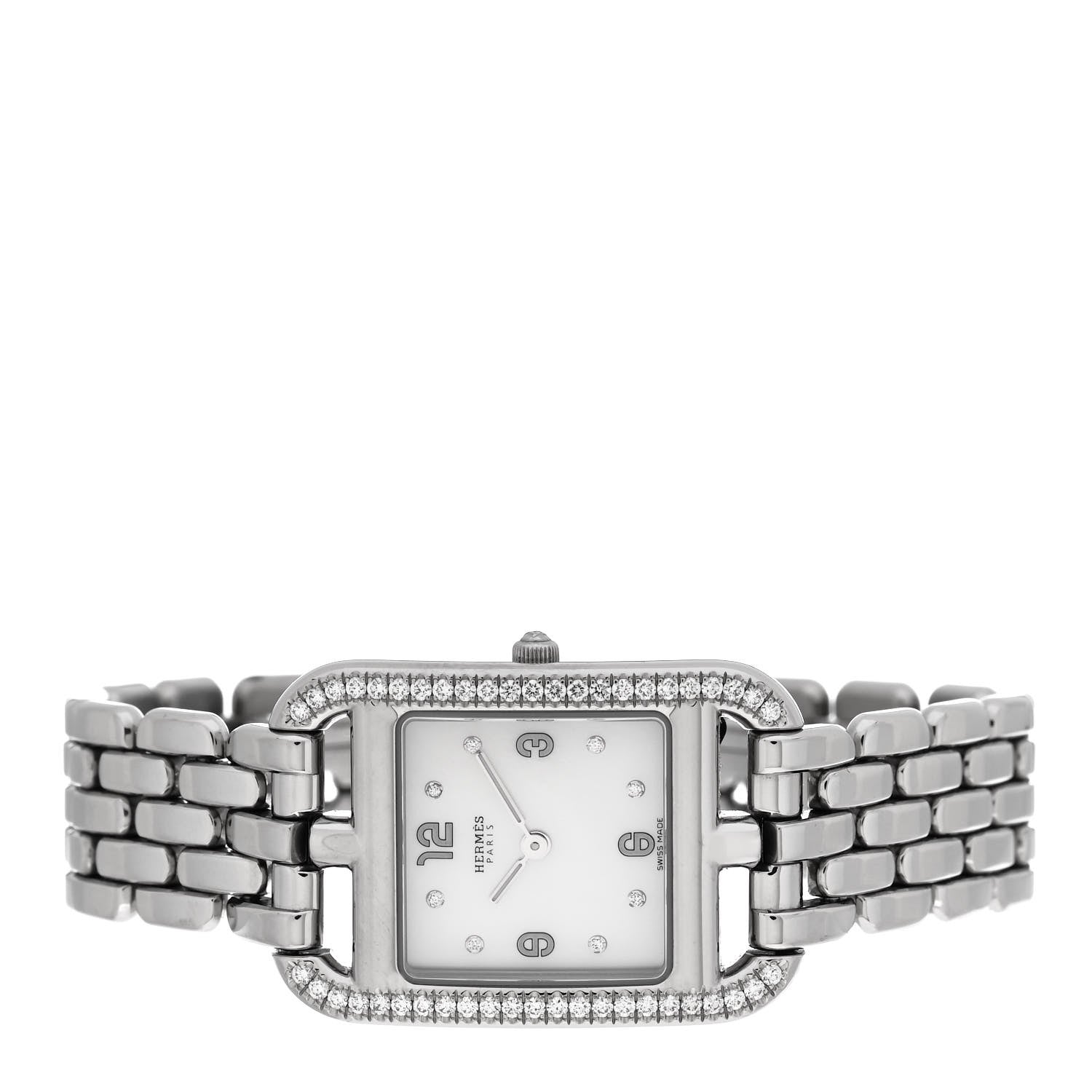 Hermes Stainless Steel Diamond Bezel Mother of Pearl 23mm Cape Cod Quartz Watch 2 of 5