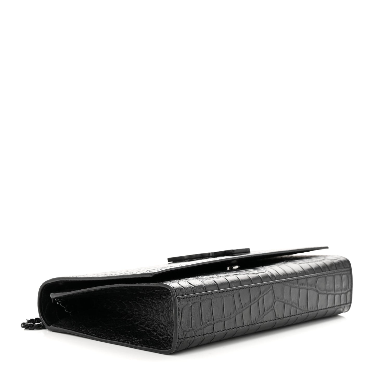 Calfskin Crocodile Embossed Medium Classic Monogram Kate Satchel Black