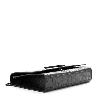 Saint Laurent Calfskin Crocodile Embossed Medium Classic Monogram Kate Satchel Black 4 of 10