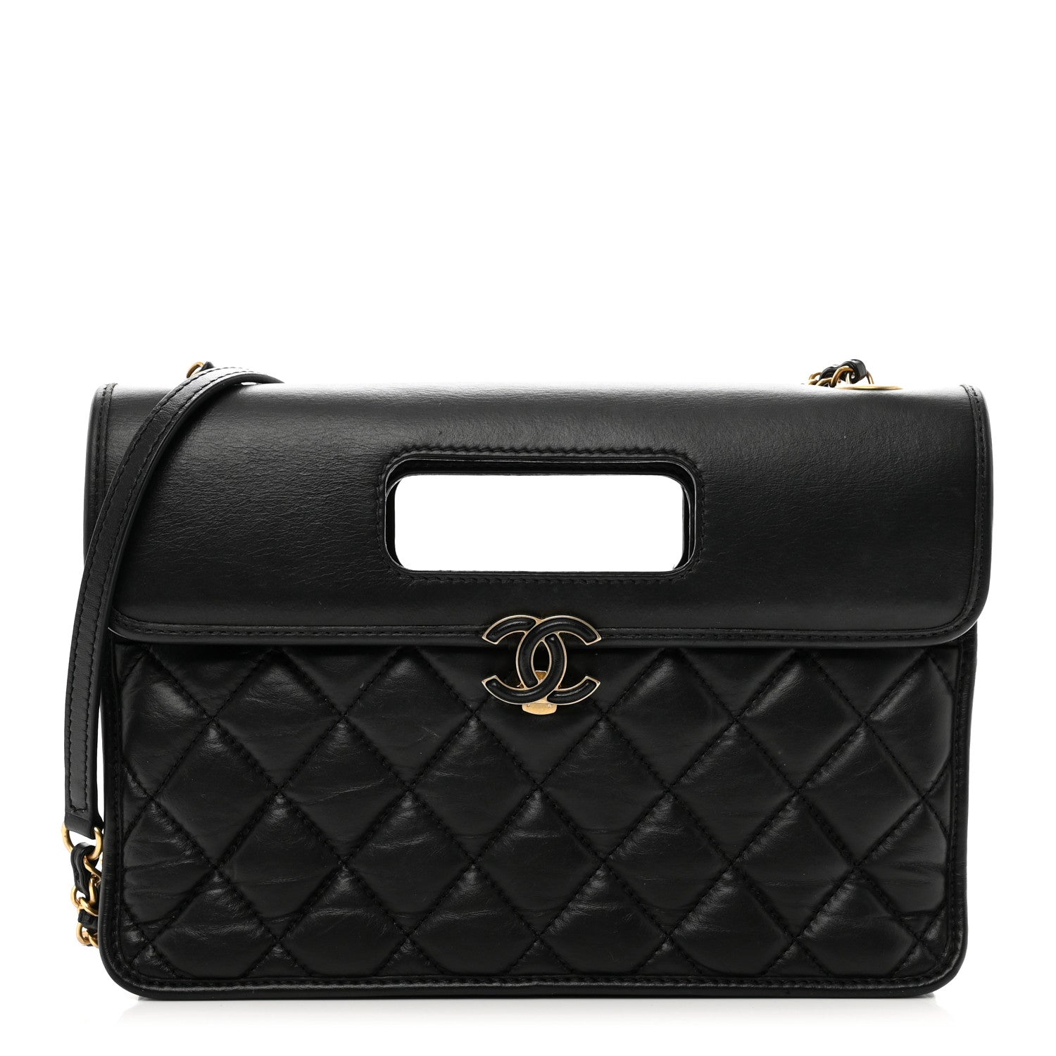Chanel Aged Calfskin Quilted Graphic Catch Flap Black 1 of 12