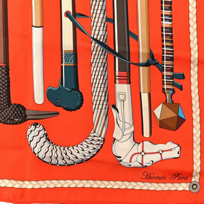 Hermes Silk Les Cannes Scarf 90 Capucine Brun Grege 2 of 3