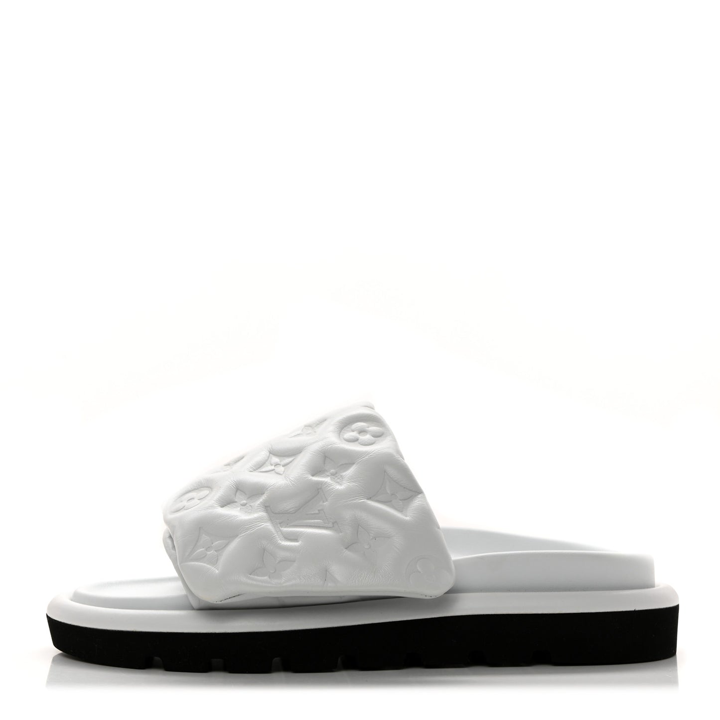 Lambskin Embossed Monogram Pool Pillow Flat Comfort Mule 37 White