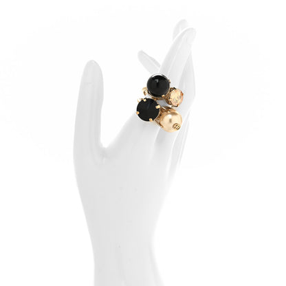 Gucci Metal Pearl Crystal Ring 53 6.5 Gold Black 2 of 4