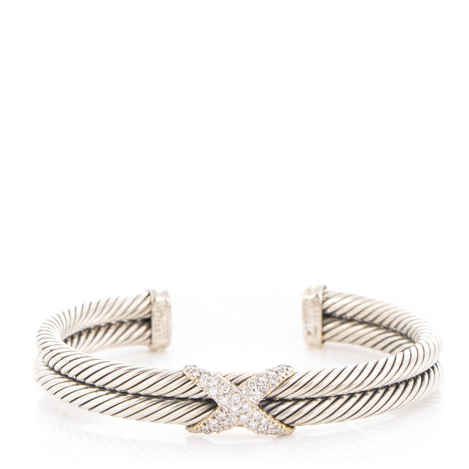 David Yurman Sterling Silver Diamond 10mm Crossover X Cuff 1 of 4