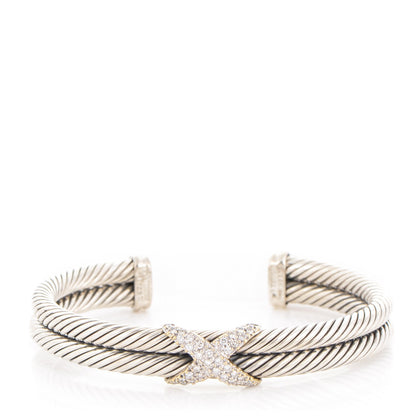 David Yurman Sterling Silver Diamond 10mm Crossover X Cuff 1 of 4