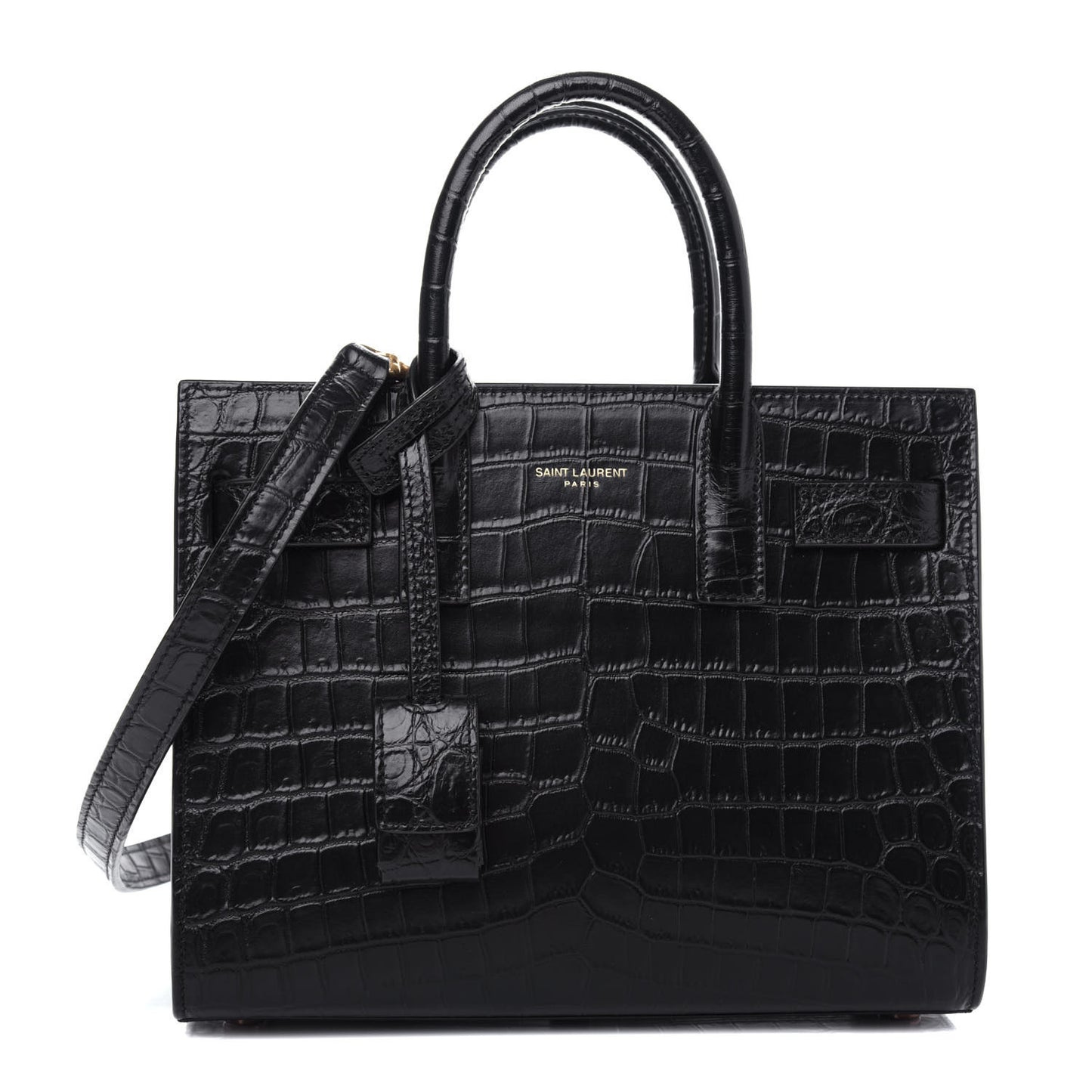 Calfskin Crocodile Embossed Nano Sac De Jour Black