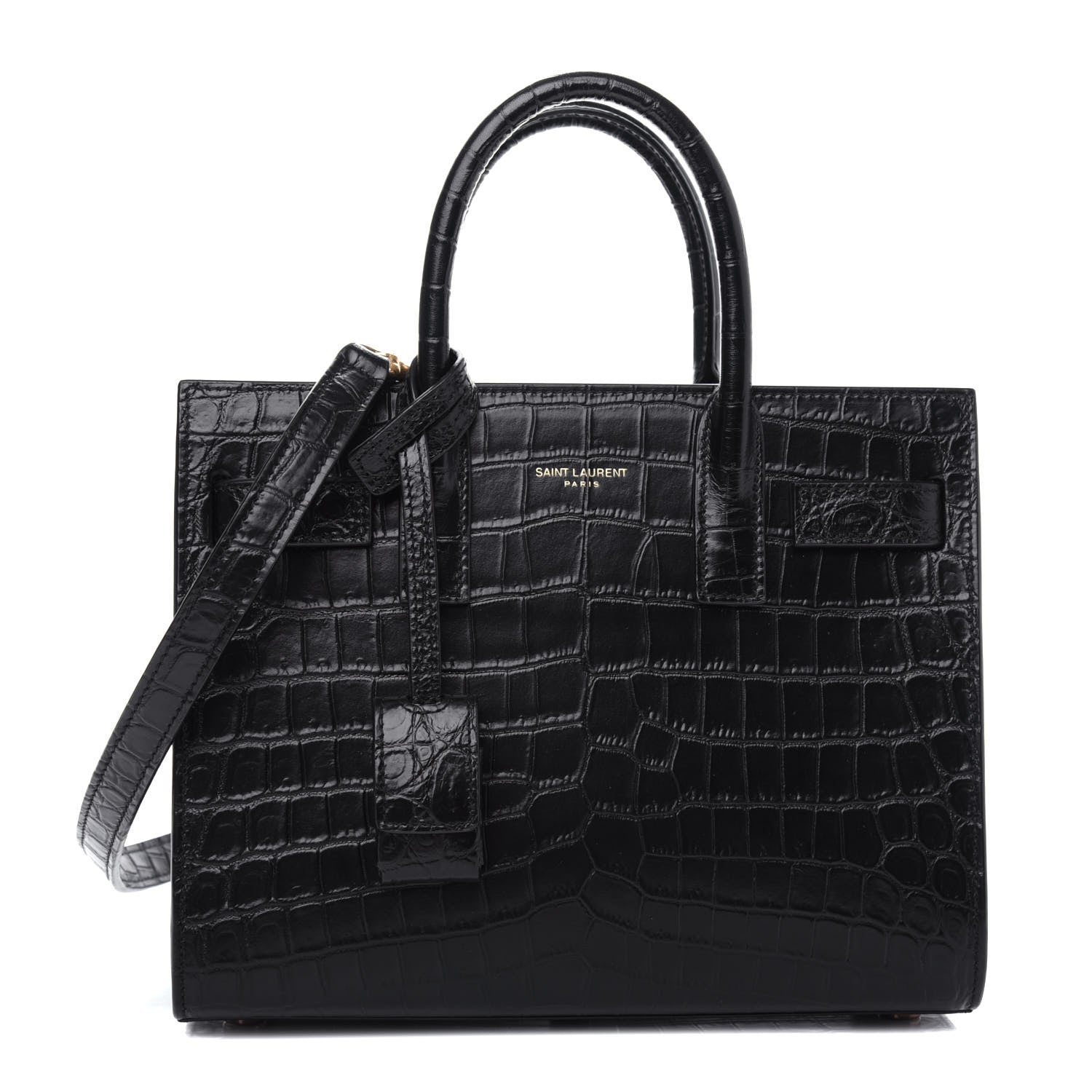 Saint Laurent Calfskin Crocodile Embossed Nano Sac De Jour Black 1 of 10
