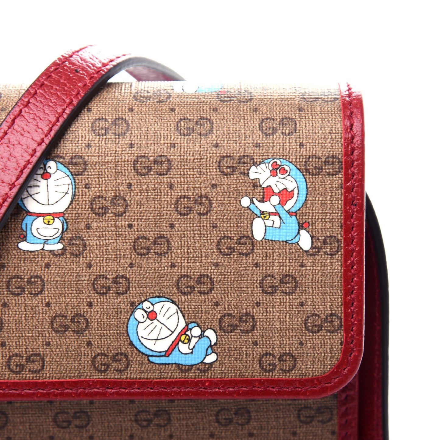X DORAEMON Mini Vintage GG Supreme Monogram Mini Crossbody Bag Beige Cherry Red