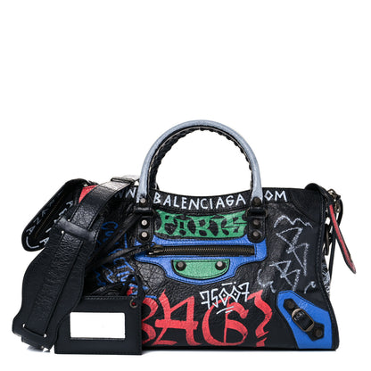 Balenciaga Agneau Graffiti All Over Classic Hardware S City Black Vert Rouge 1 of 8