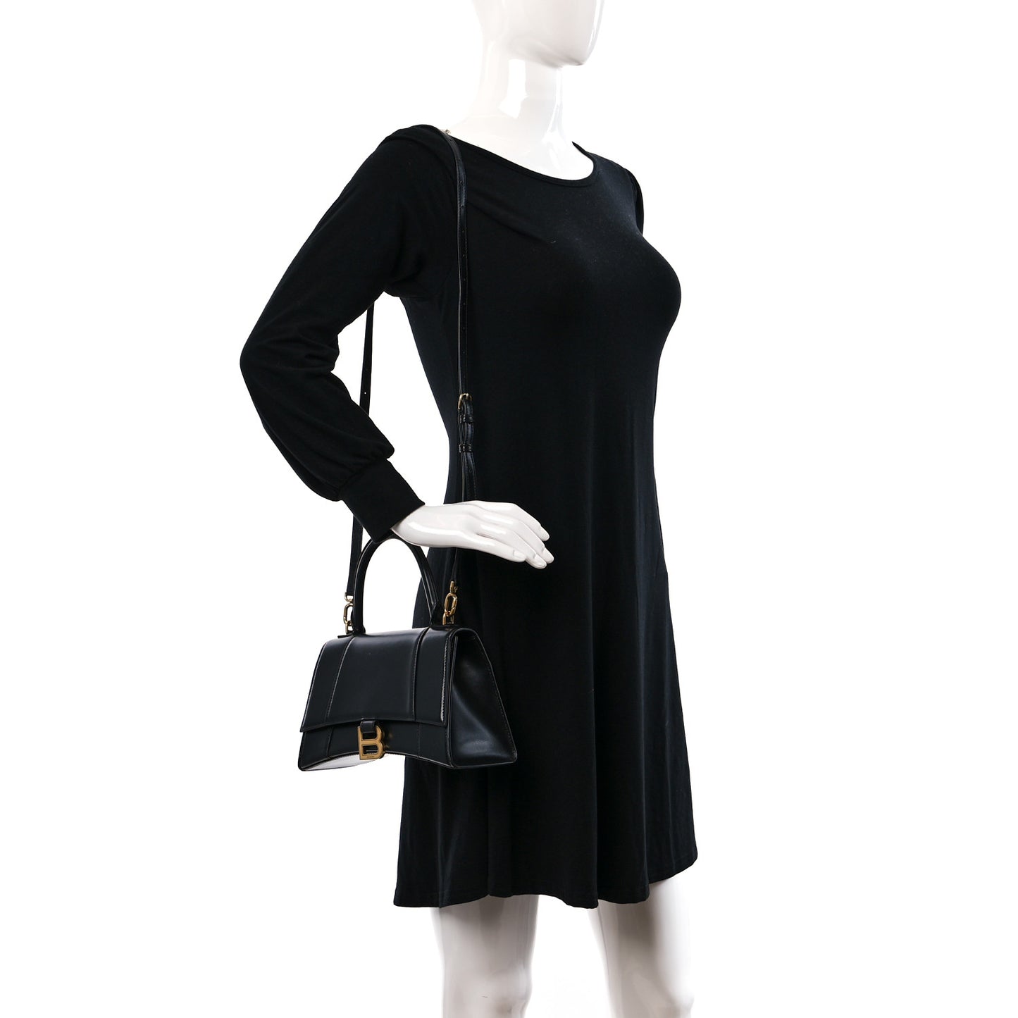 Shiny Box Calfskin Small Hourglass Top Handle Bag Black