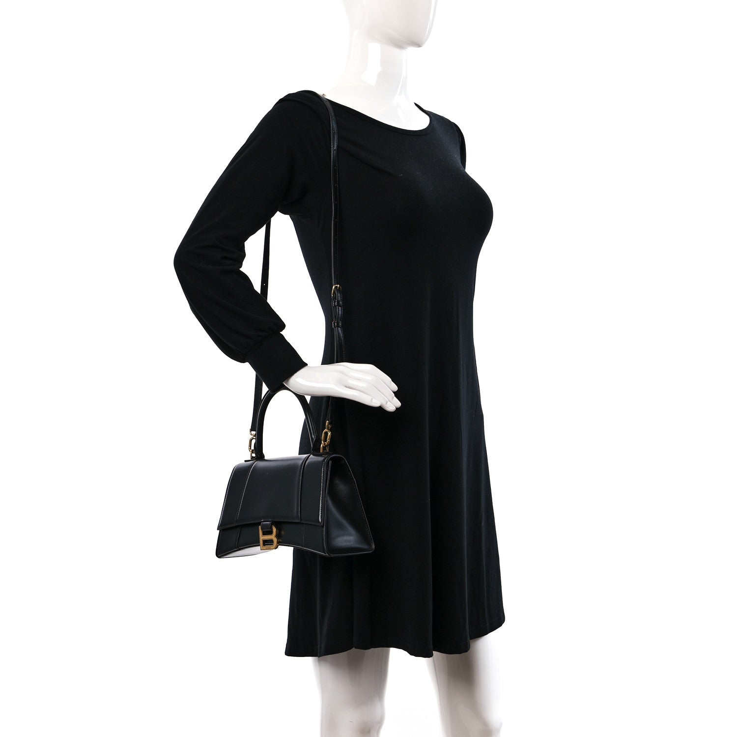 Balenciaga Shiny Box Calfskin Small Hourglass Top Handle Bag Black 2 of 11