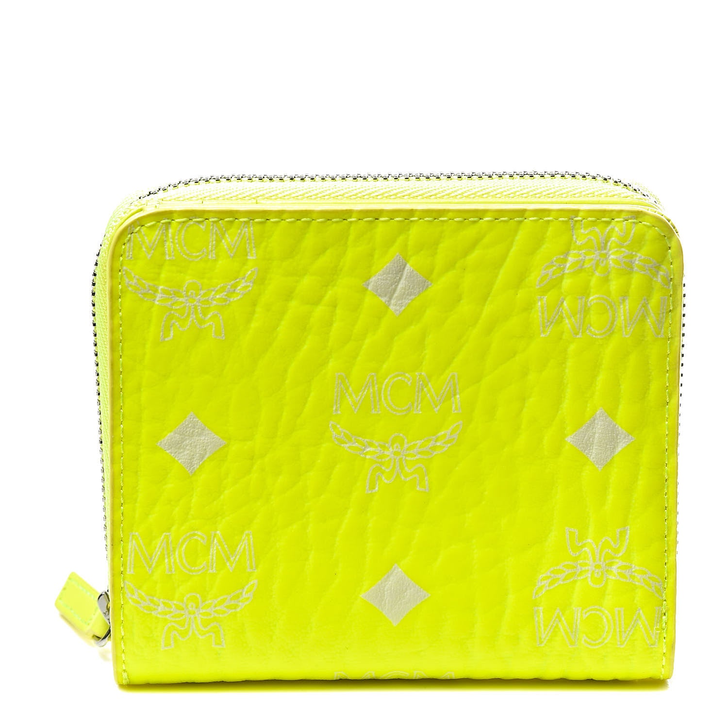 MCM Visetos Mini Zip Around Wallet Neon Yellow 1 of 8