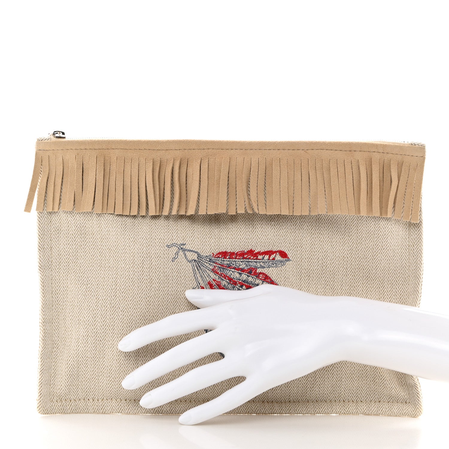 Hermes Toile Velvet Lambskin Tipi Print Flat Case Beige Coyote 2 of 8