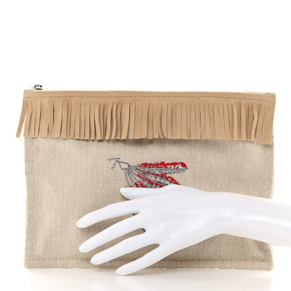 Hermes Toile Velvet Lambskin Tipi Print Flat Case Beige Coyote 2 of 8