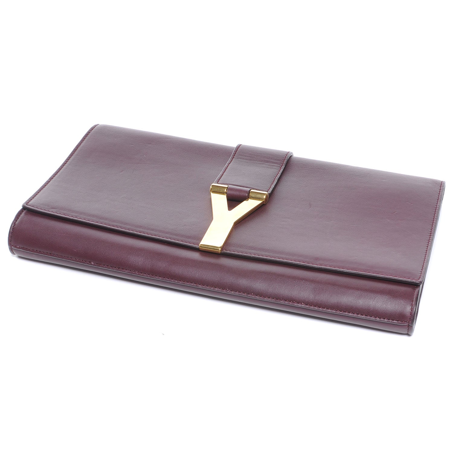 Saint Laurent Leather Classic Y Chyc Clutch Burgundy 4 of 8