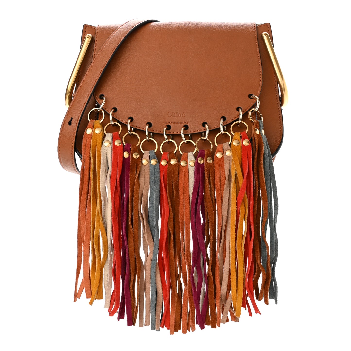 Calfskin Small Hudson Fringe Shoulder Bag Caramel