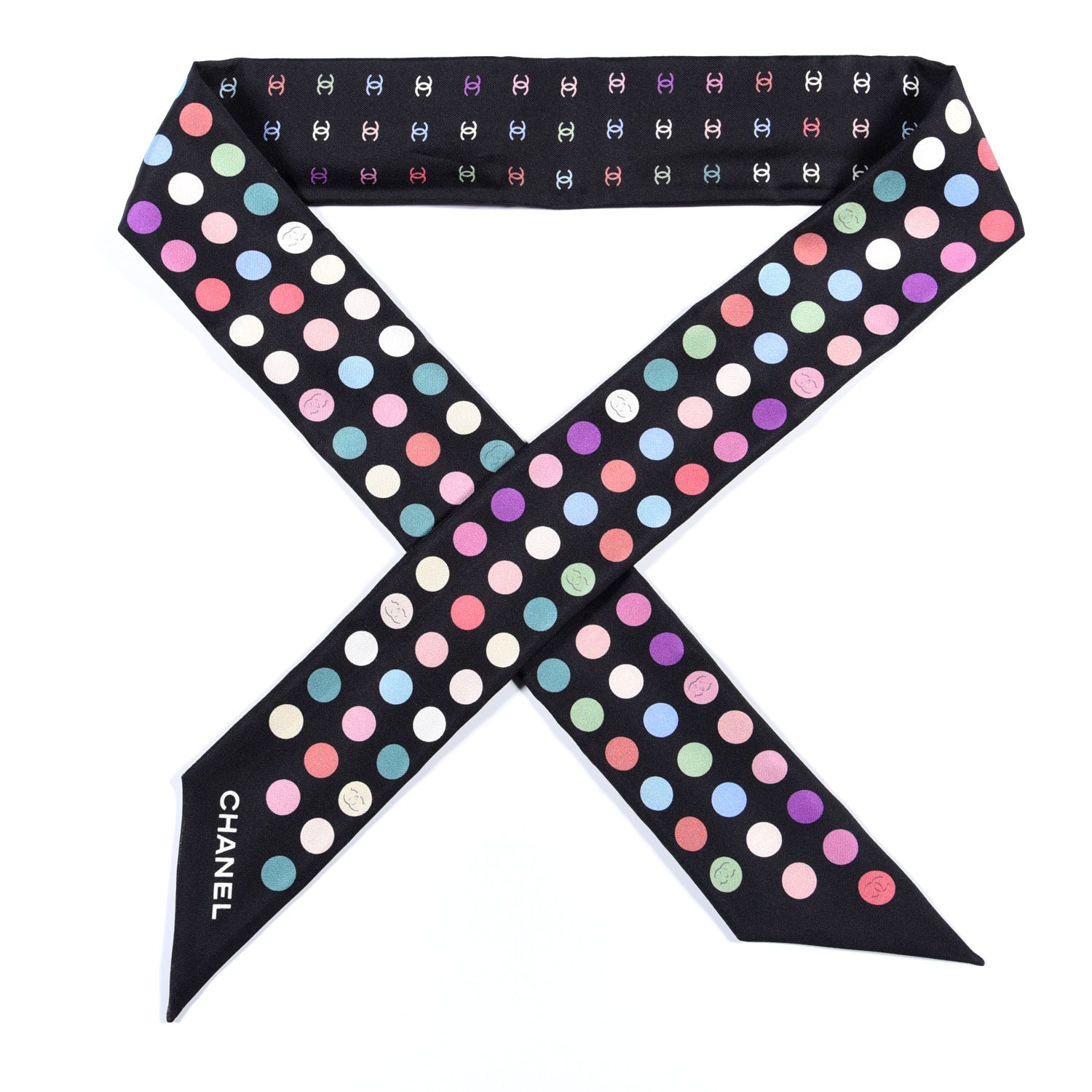 Chanel Silk Polka Dot CC Slim Bandeau Black Multicolor 1 of 4