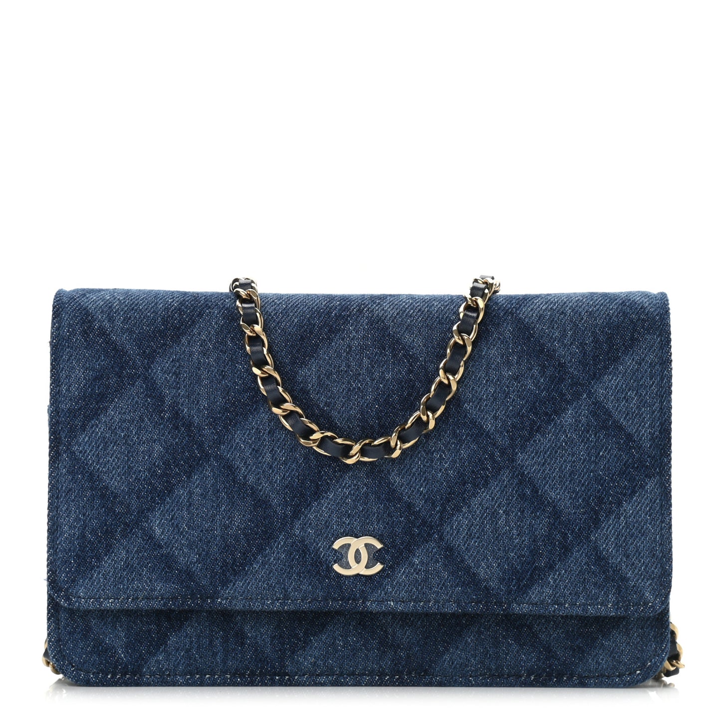 Denim Printed Wallet On Chain WOC Dark Blue