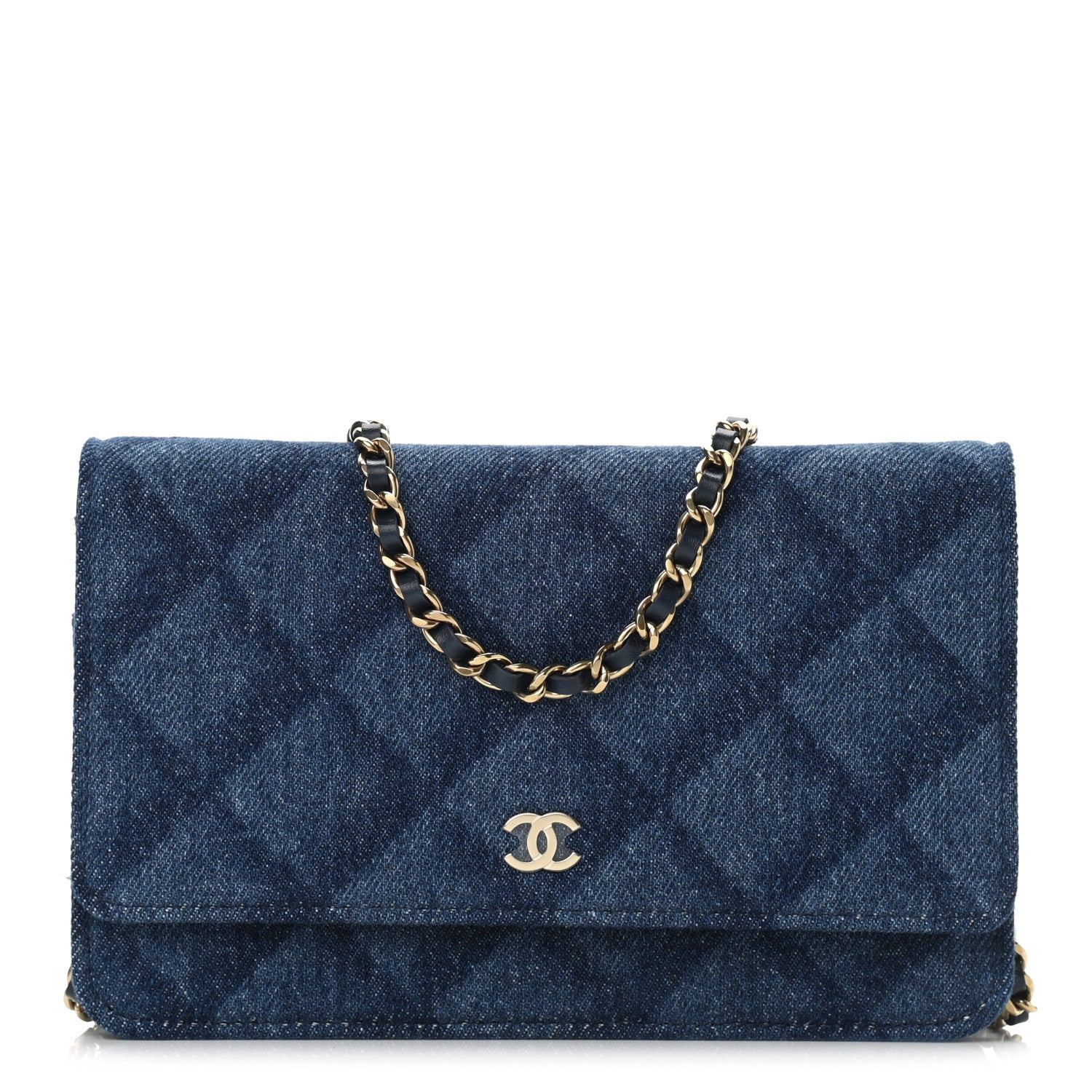 Chanel Denim Printed Wallet On Chain WOC Dark Blue 1 of 11