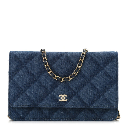 Chanel Denim Printed Wallet On Chain WOC Dark Blue 1 of 11