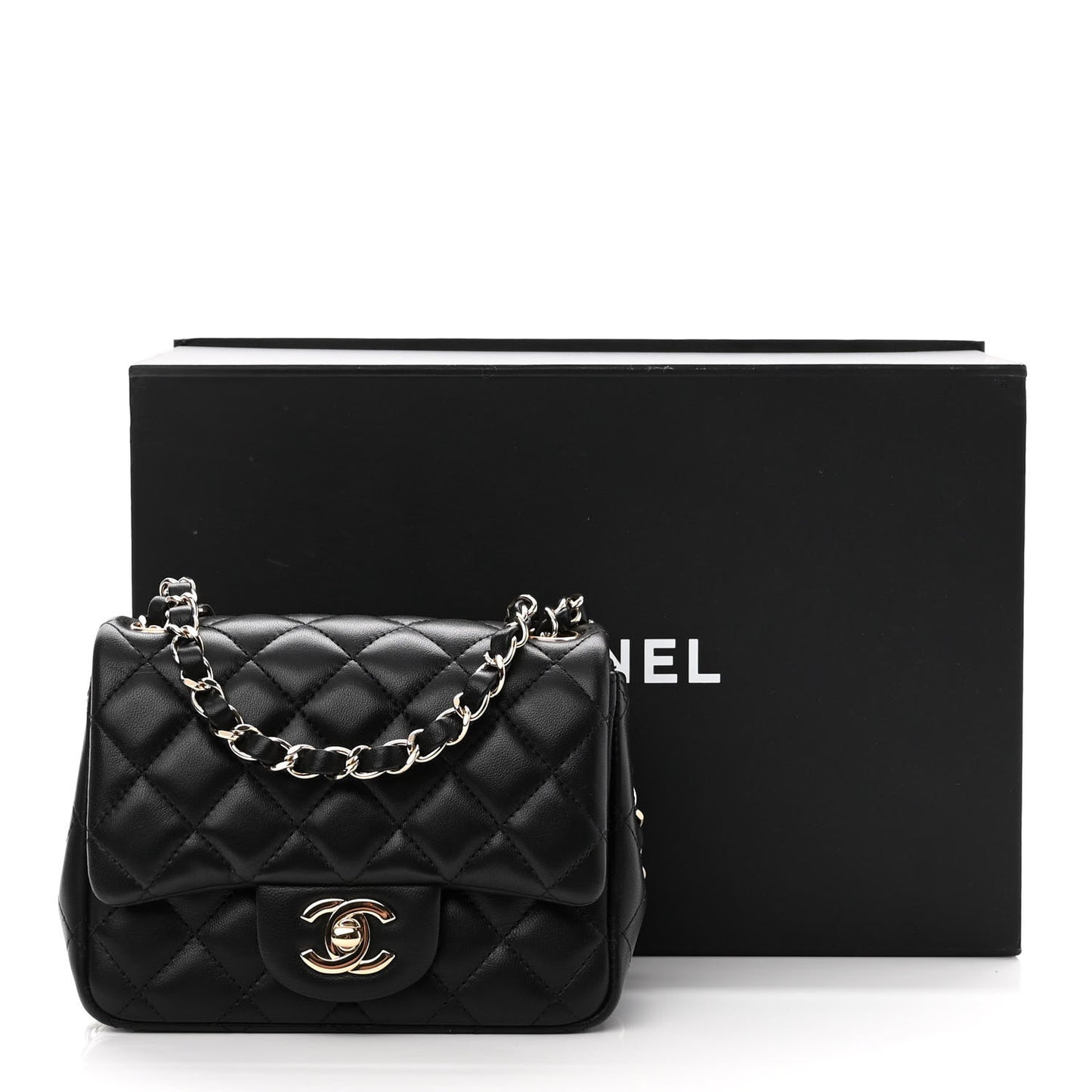 Lambskin Quilted Mini Square Flap Black