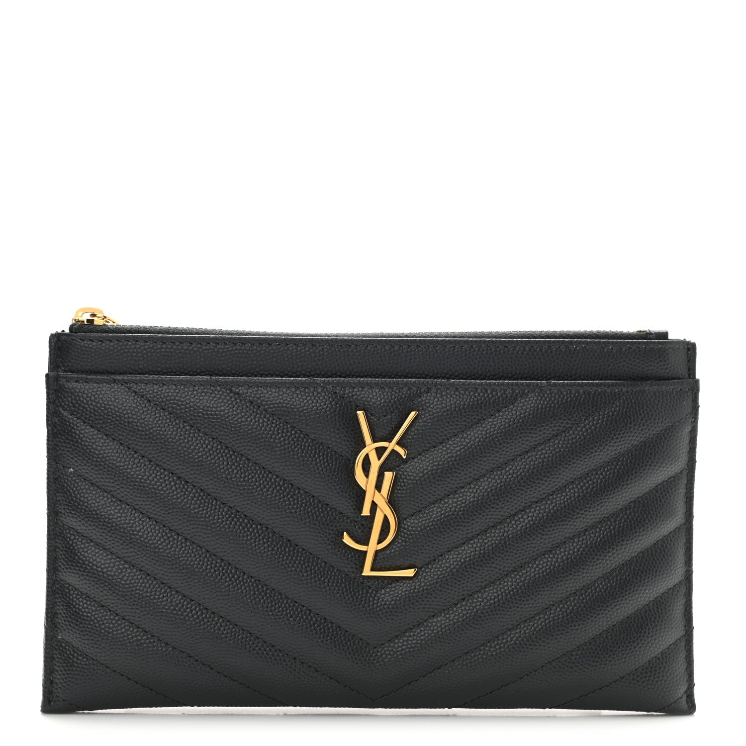 Saint Laurent Grain De Poudre Chevron Monogram Bill Pouch Storm 1 of 8