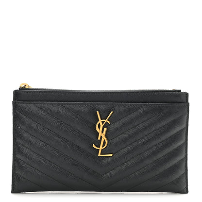 Saint Laurent Grain De Poudre Chevron Monogram Bill Pouch Storm 1 of 8