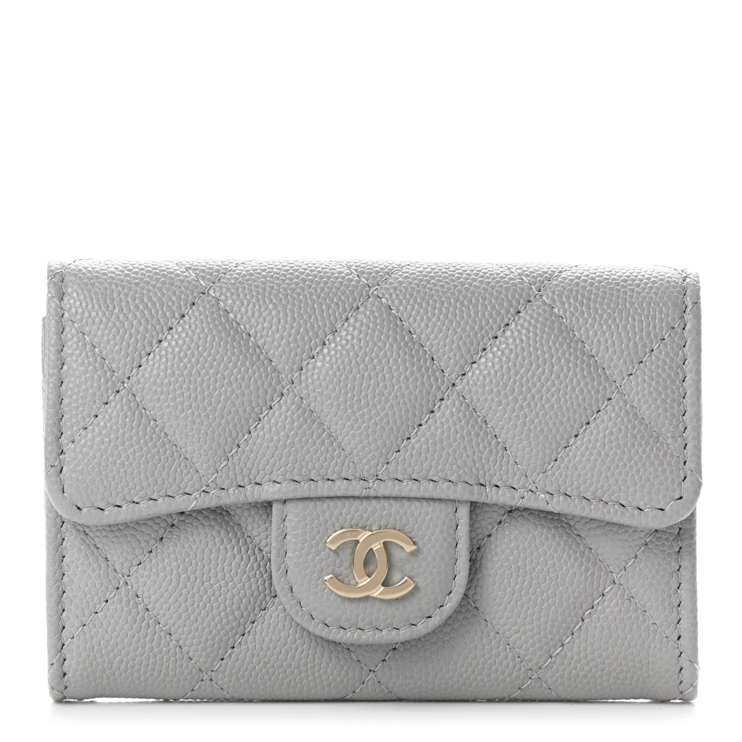 Caviar Quilted Flap Card Holder Wallet Grey