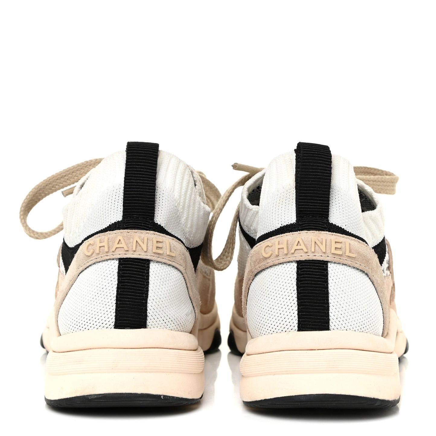 Mesh Suede Fabric Womens CC Sneakers 38 White Ivory Light Beige