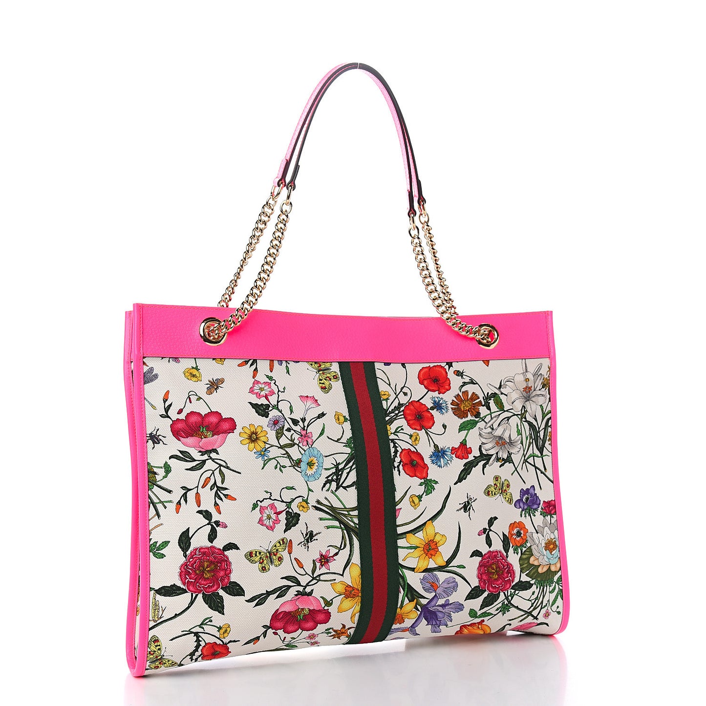 Canvas Flora Large Rajah Chain Tote White Multicolor Fuxia Fluo