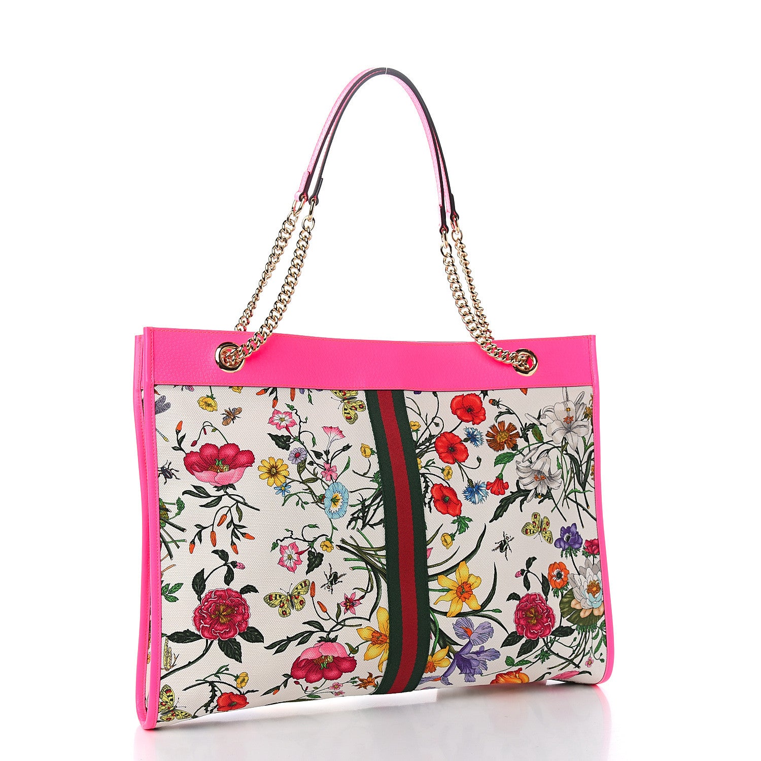 Gucci Canvas Flora Large Rajah Chain Tote White Multicolor Fuxia Fluo 3 of 10