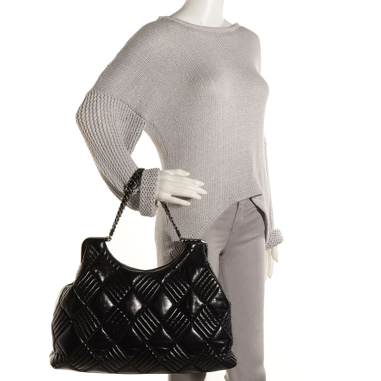 Lambskin Quilted In and Out Large Tote Black