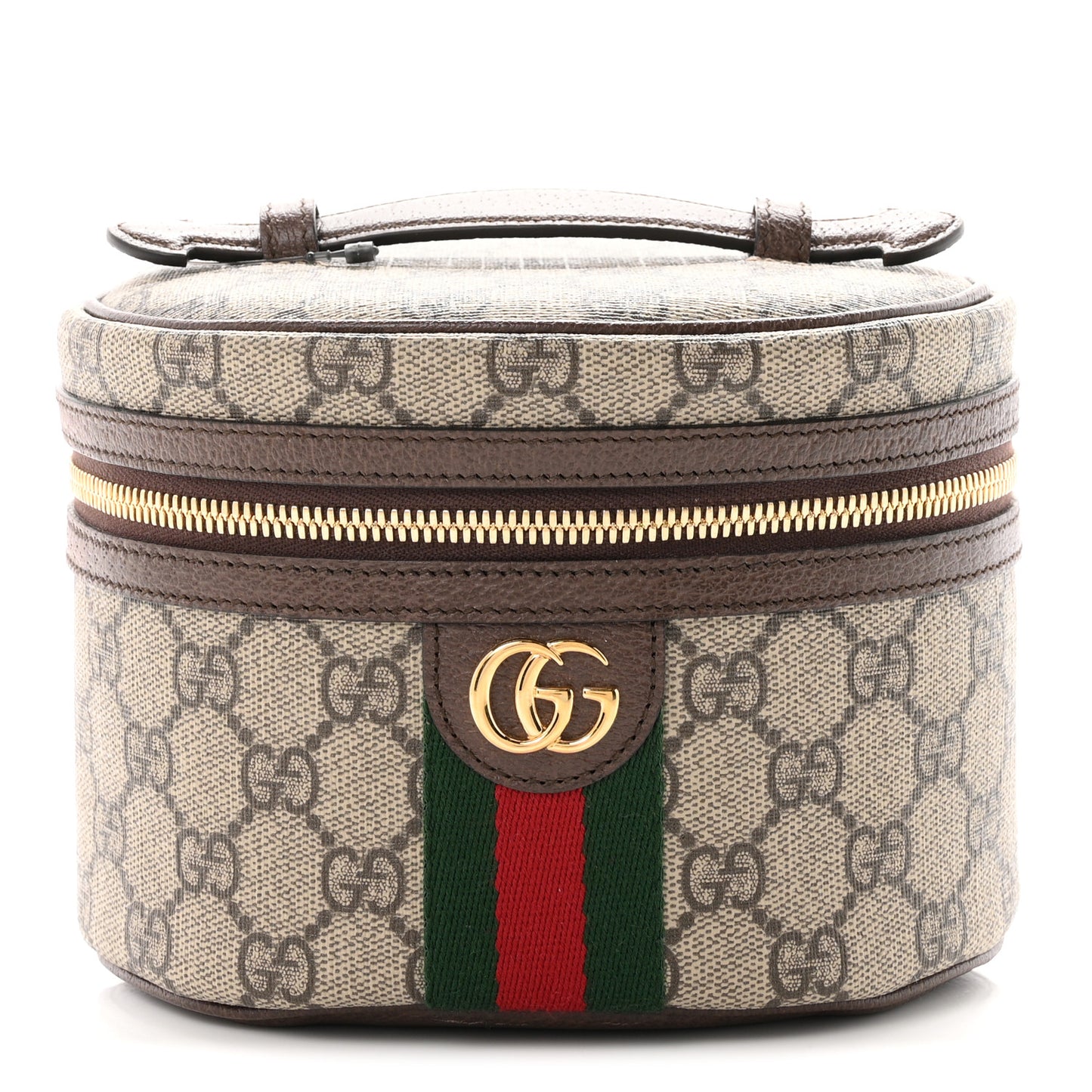GG Supreme Monogram Textured Calfskin Web Ophidia Vanity Cosmetic Case Beige Ebony New Acero
