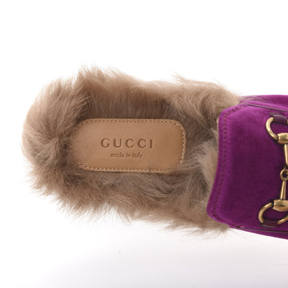 Gucci Velvet Fur Womens Princetown Slippers 35 Fucsia Violet Cyclamen Natural 7 of 8