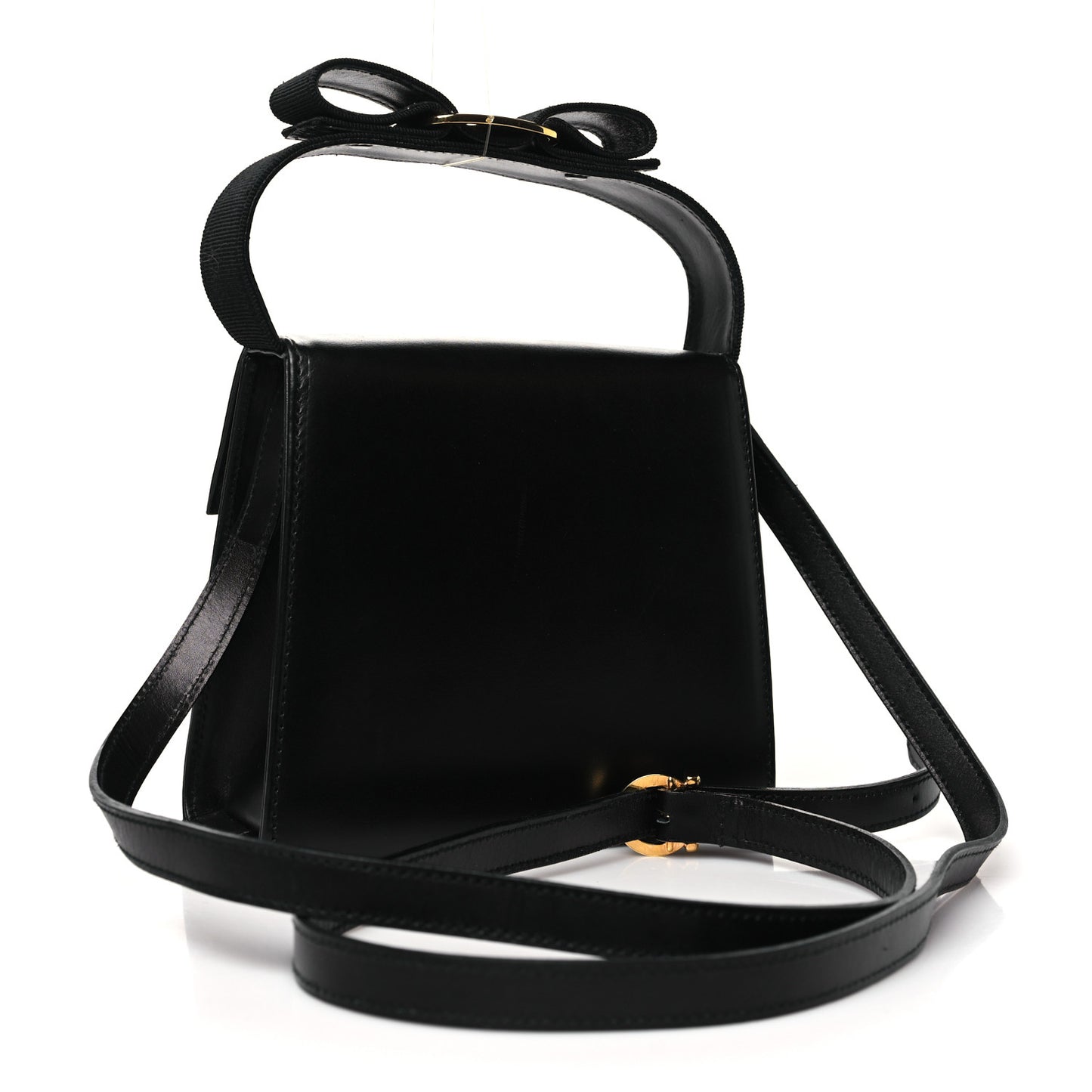 Calfskin Vera Bow Mini Top Handle Crossbody Bag Black