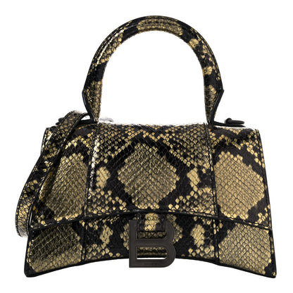 Balenciaga Shiny Calfskin Snakeskin Embossed Hourglass Top Handle Bag XS Gold Black 1 of 12