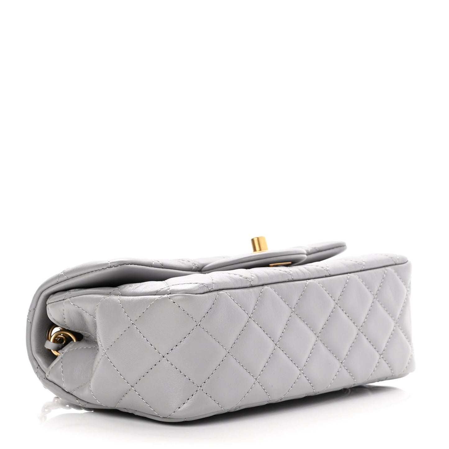 Lambskin Quilted Mini Rectangular Pearl Crush Flap Grey