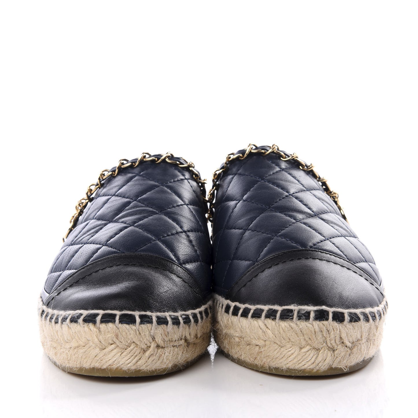 Lambskin Quilted CC Chain Espadrille Mules 38 Black Navy