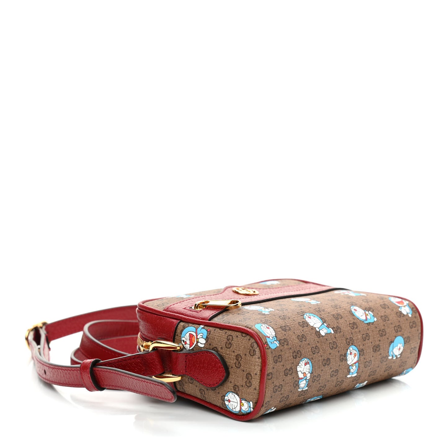 X DORAEMON Mini Vintage GG Supreme Monogram Camera Bag Beige Cherry Red