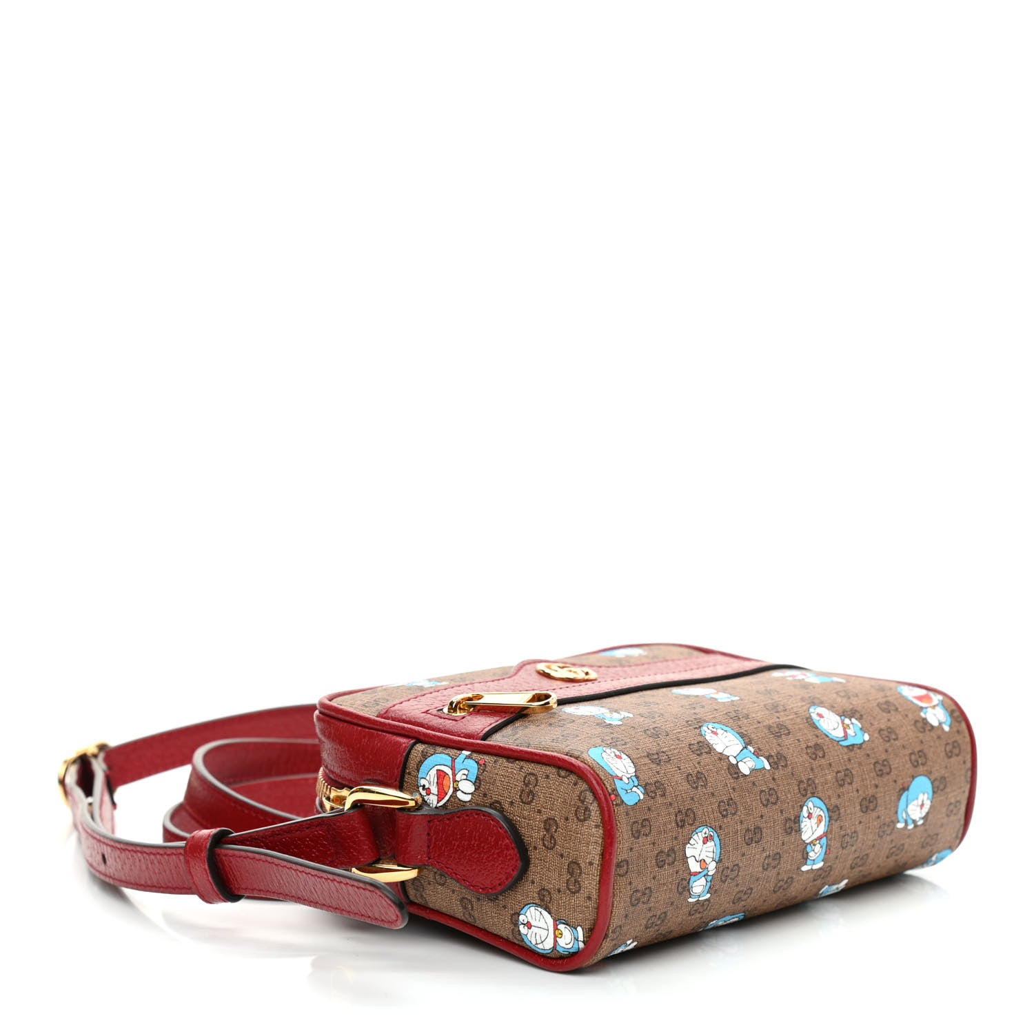 Gucci X DORAEMON Mini Vintage GG Supreme Monogram Camera Bag Beige Cherry Red 4 of 9