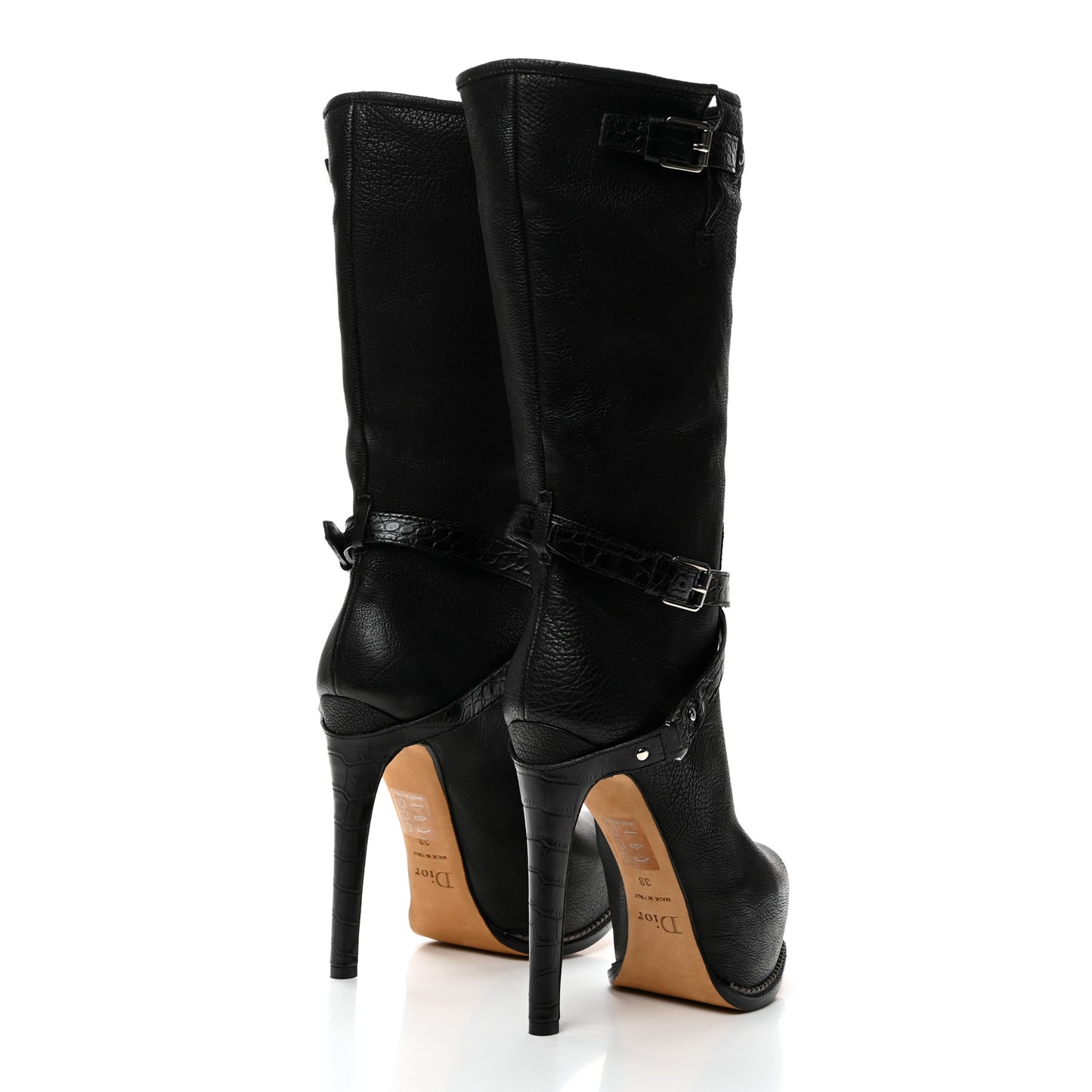 Grained Calfskin Crocodile Embossed Platform Boots 38 Black