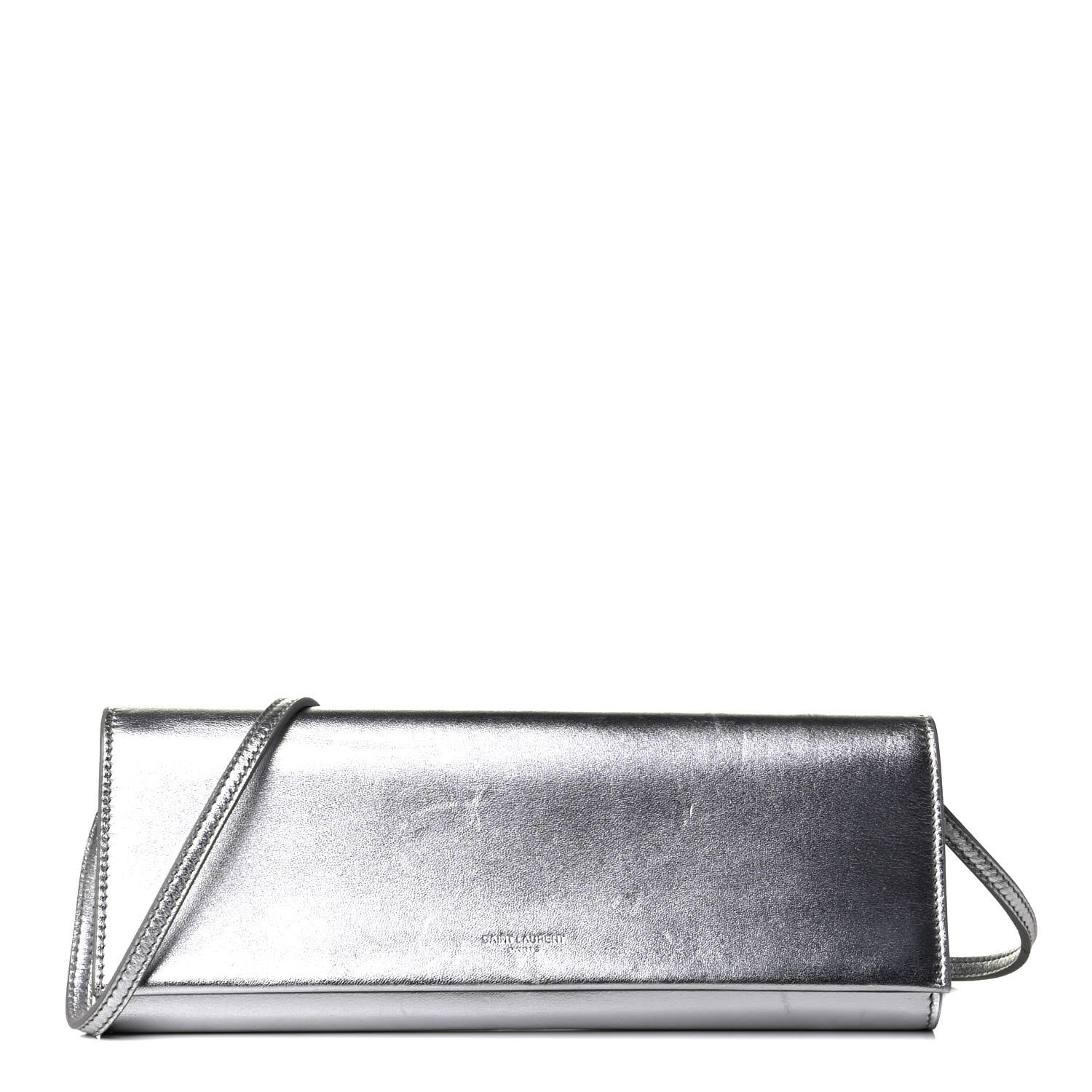 Saint Laurent Metallic Nappa Silk Fetiche Clutch Argento 1 of 7